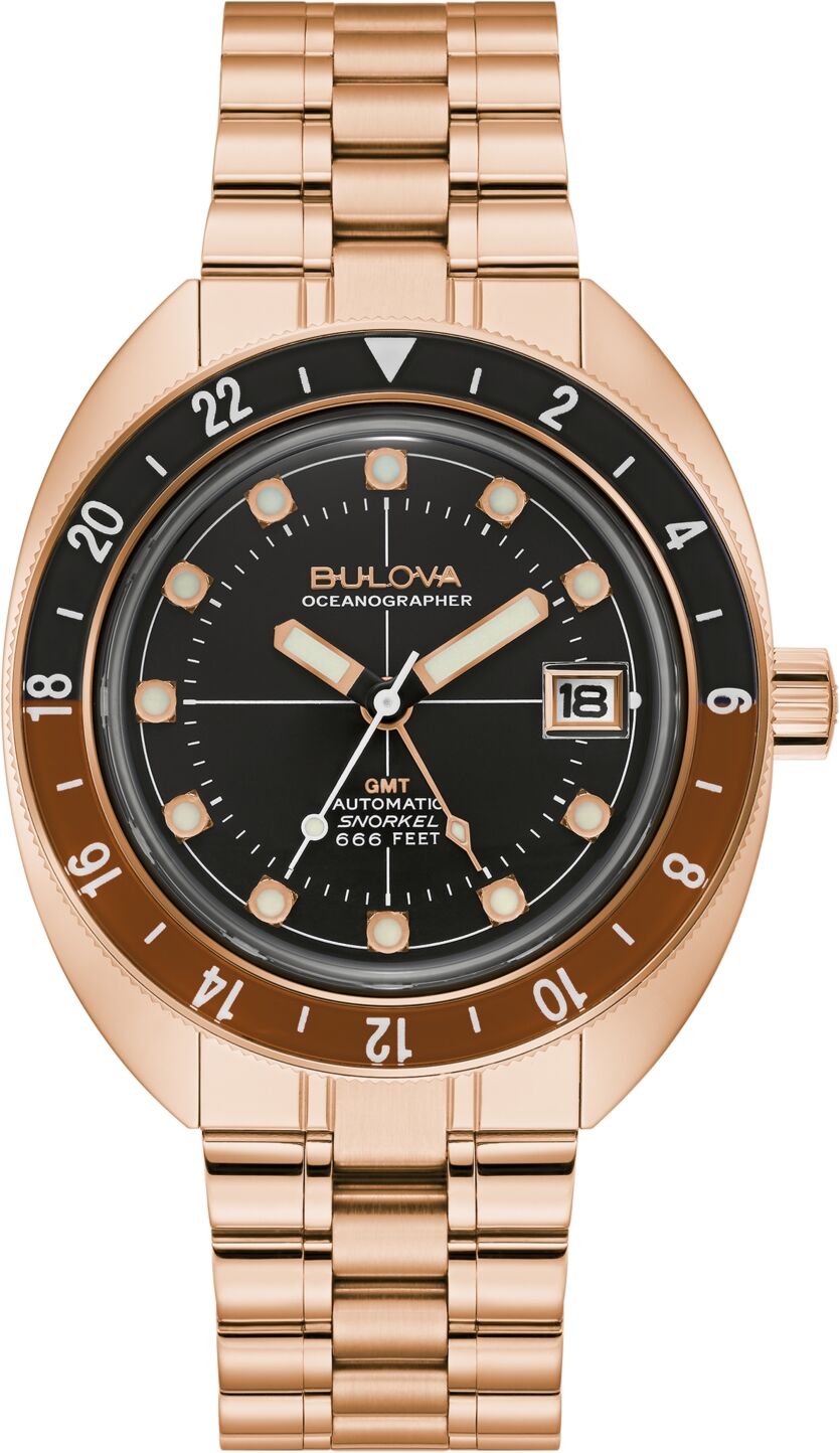 Bulova Men's Automatic Oceanographer Gmt Rose Gold-Tone Stainless Steel Bracelet Watch 41mm - Rose