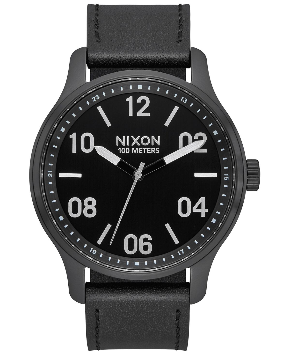 Nixon Men's Patrol Leather Strap Watch 42mm - Black / Silver / Black