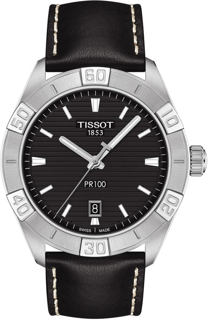 Tissot Men's Swiss Pr 100 Sport Black Leather Strap Watch 42mm - Black