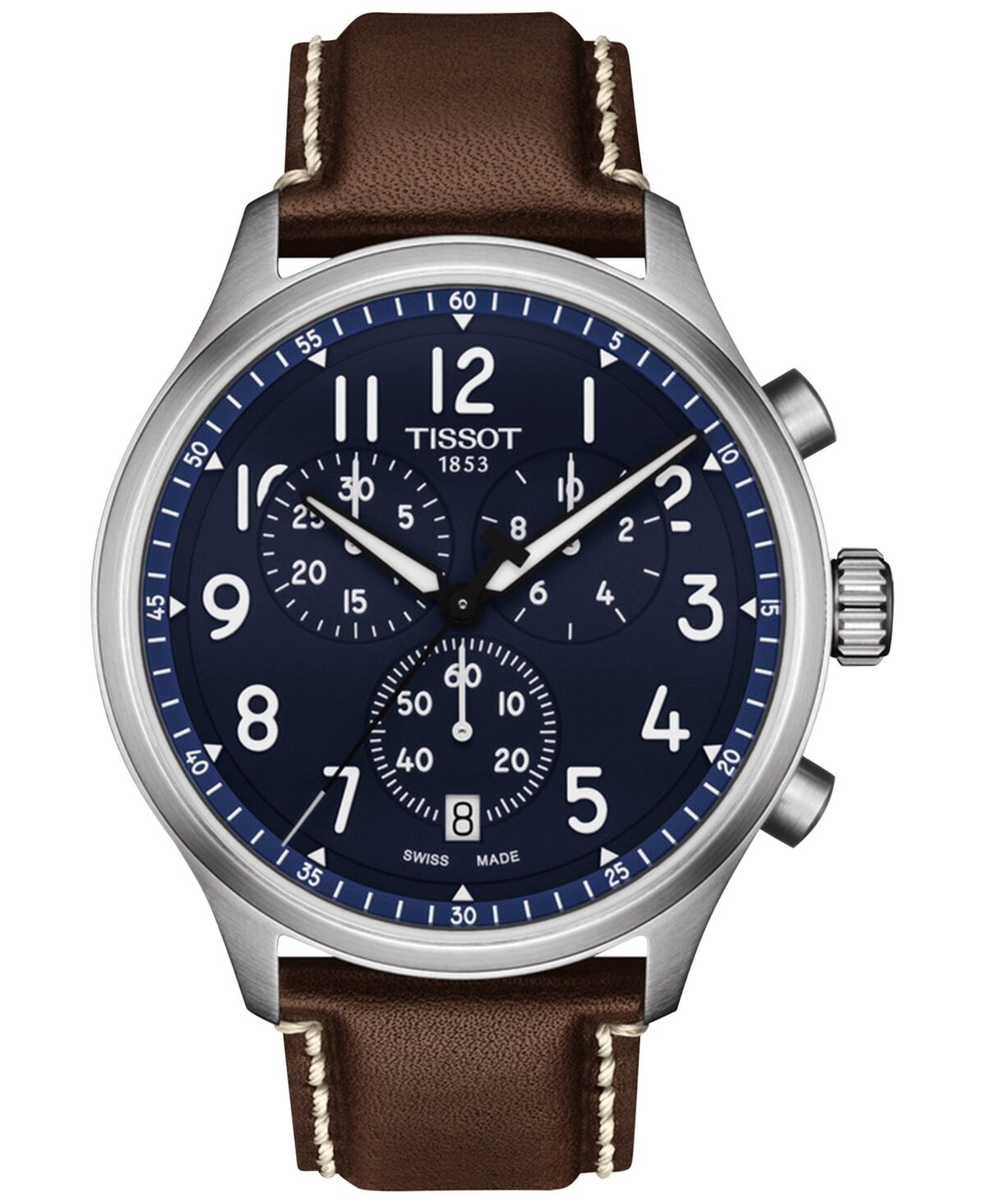 Tissot Men's Swiss Chronograph Xl Vintage Brown Leather Strap Watch 45mm - Blue