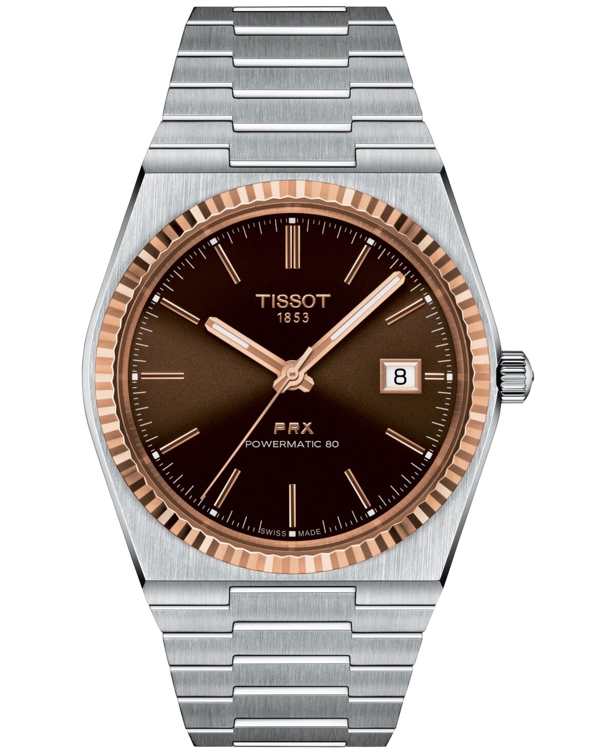 Tissot Men's Prx Powermatic 80 Automatic 18K Gold Stainless Steel Bracelet Watch 40mm - Brown