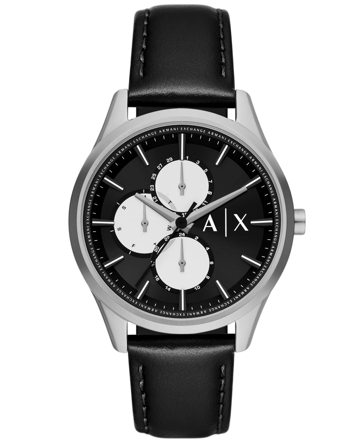 A|x Armani Exchange A X Armani Exchange Men's Quartz Multifunction Black Leather Watch 42mm - Black