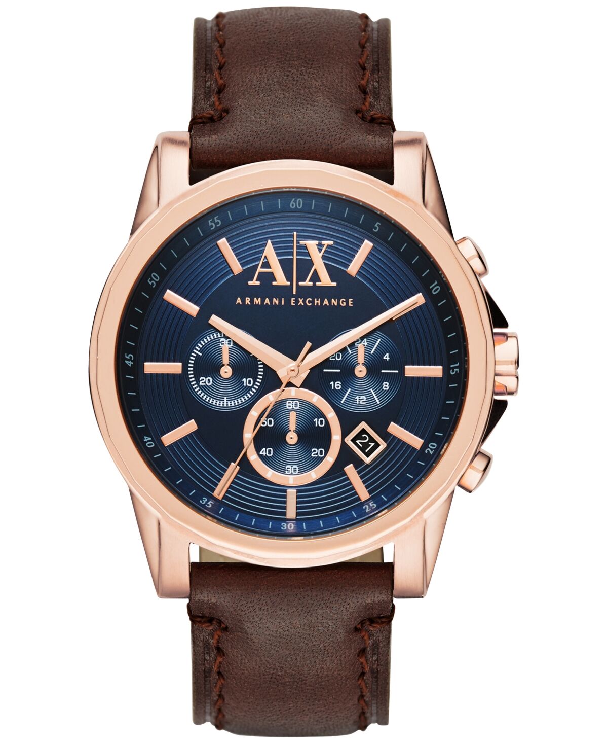 A|x Armani Exchange A X Armani Exchange Men's Chronograph Dark Brown Leather Strap Watch 45mm AX2508 - Brown
