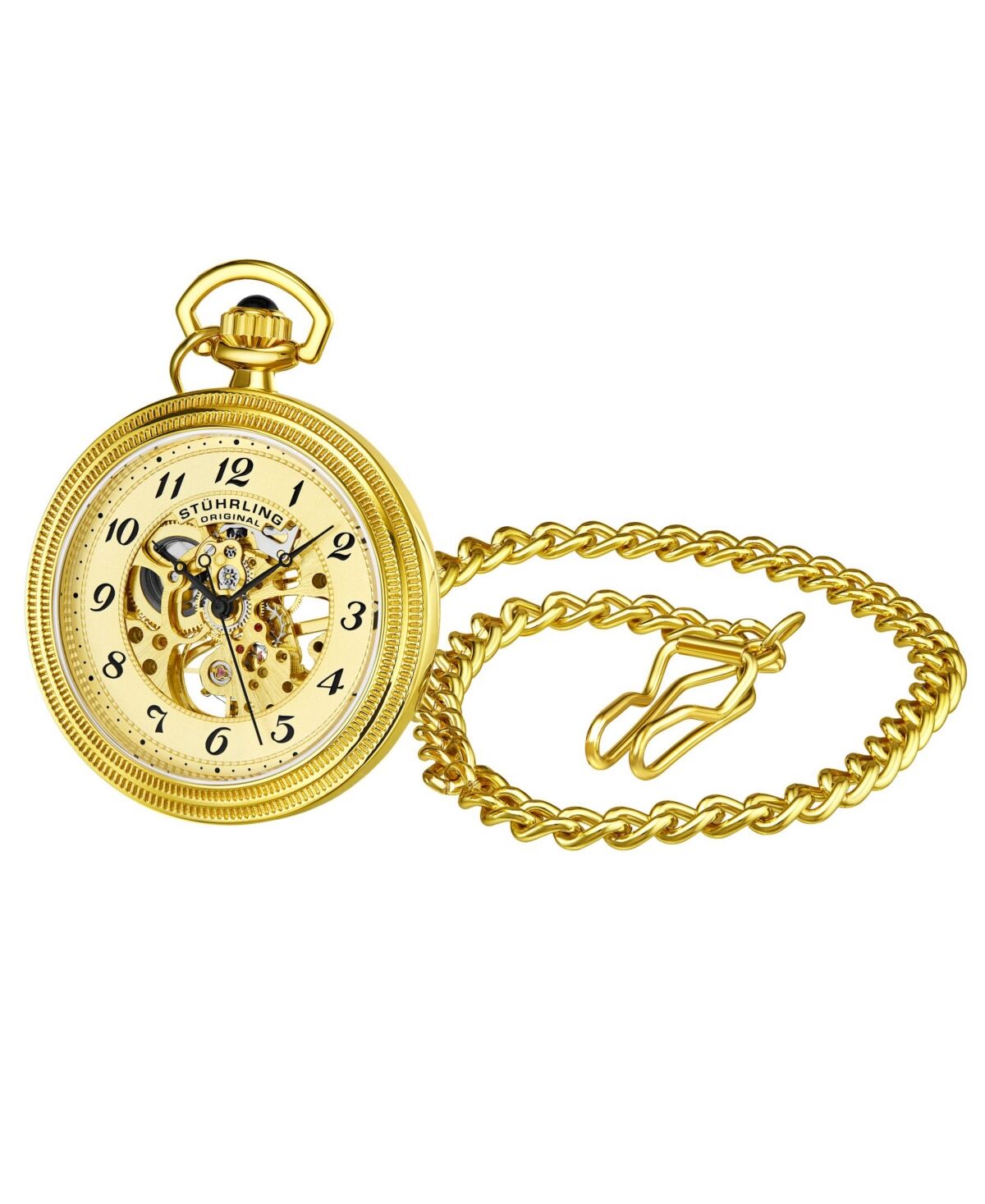 Stuhrling Men's Gold Tone Stainless Steel Chain Pocket Watch 48mm - Silver