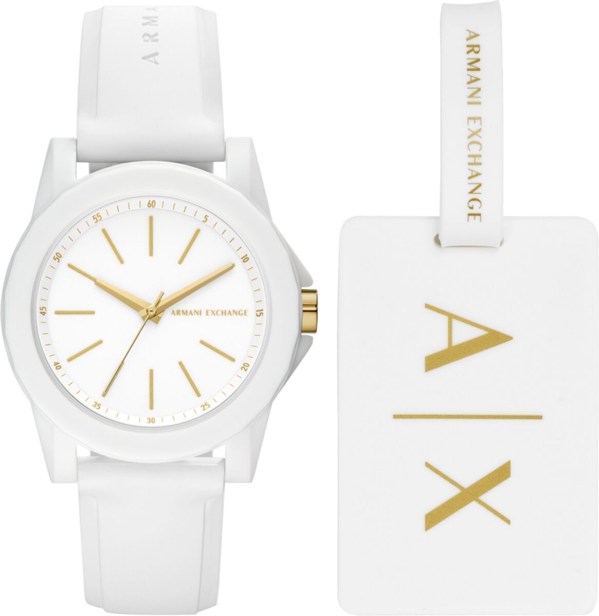 A|x Armani Exchange Ax Women's White Silicone Strap Watch with Luggage Tag 36mm - White