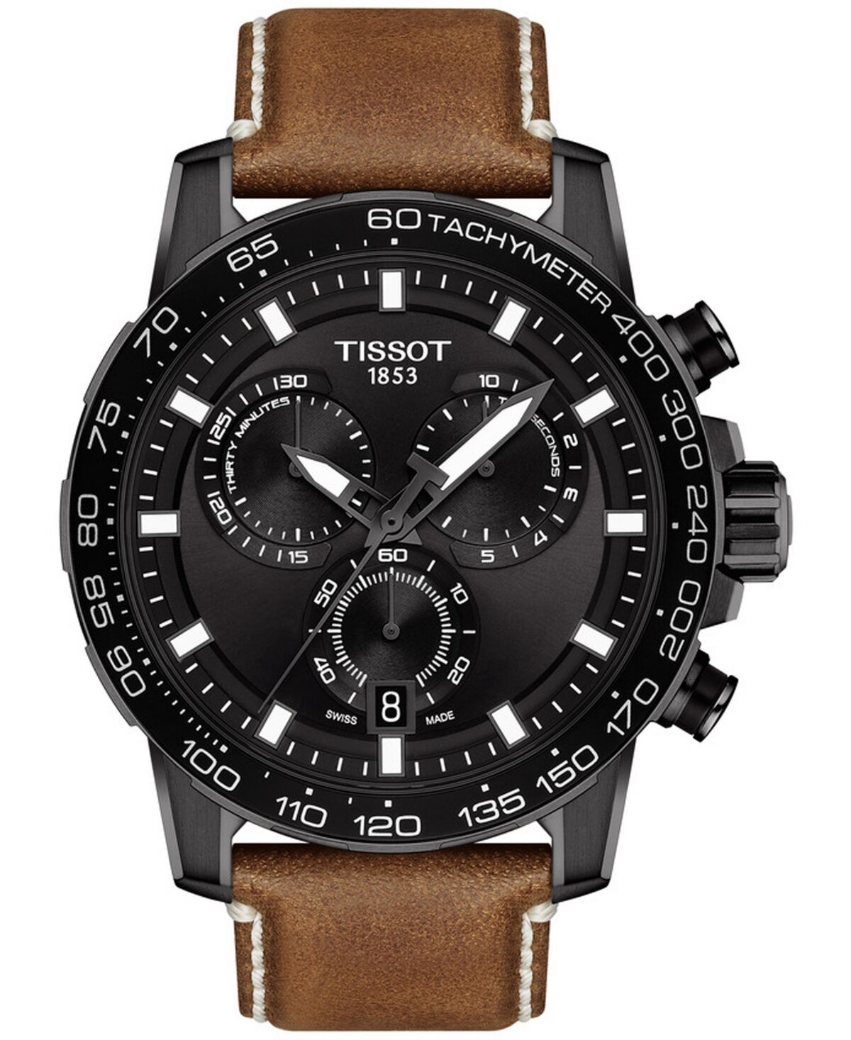 Tissot Men's Swiss Chronograph Supersport T-Sport Brown Leather Strap Watch 46mm - Brown