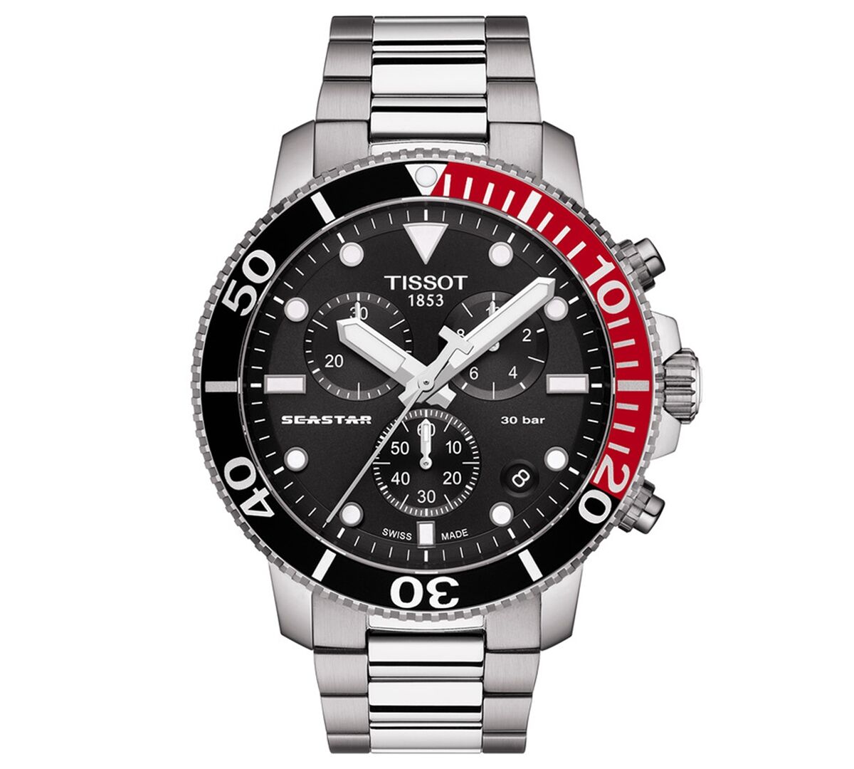 Tissot Men's Swiss Chronograph Seastar 1000 Stainless Steel Bracelet Watch 46mm - Black