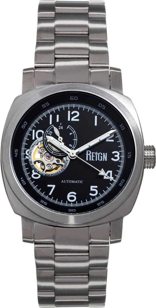 Reign Men Impaler Semi-Skeleton Stainless Steel Strap Watch - Black/Silver - Black/silver