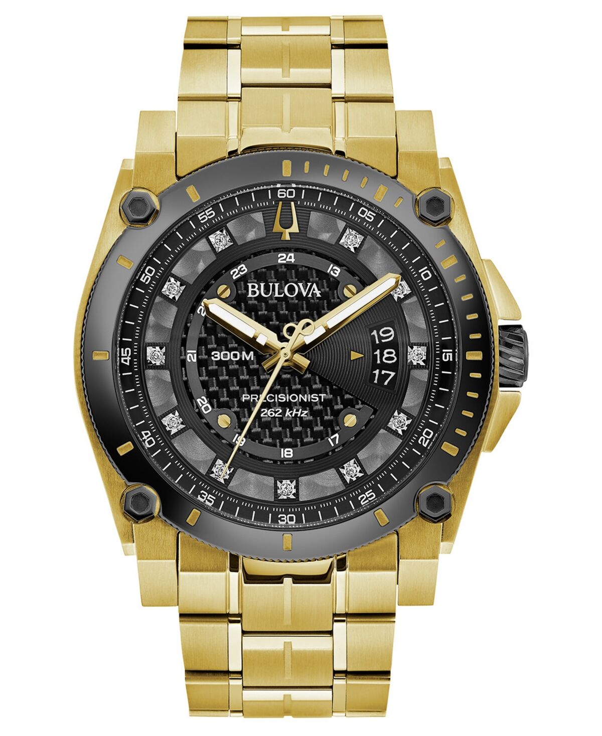 Bulova Men's Precisionist Diamond-Accent Gold-Tone Stainless Steel Bracelet Watch 46.5mm - Gold