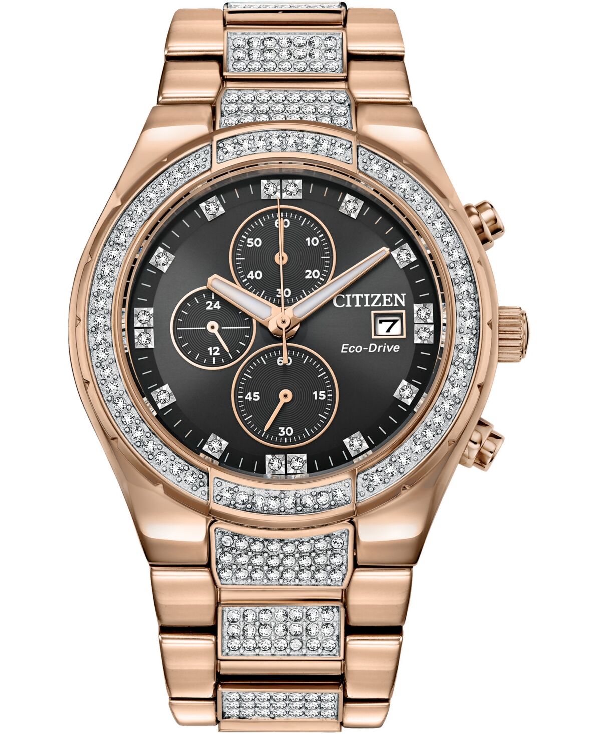 Citizen Men's Eco-Drive Crystal Rose Gold-Tone Stainless Steel Bracelet Watch 42mm - Rose Gold-tone