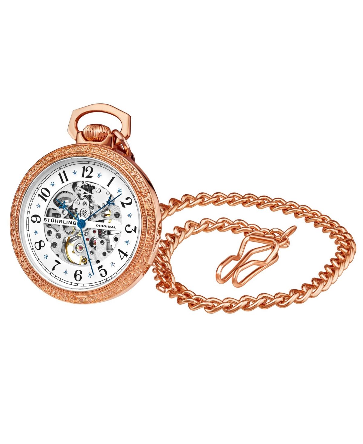 Stuhrling Women's Rose Gold Stainless Steel Chain Pocket Watch 48mm - Silver