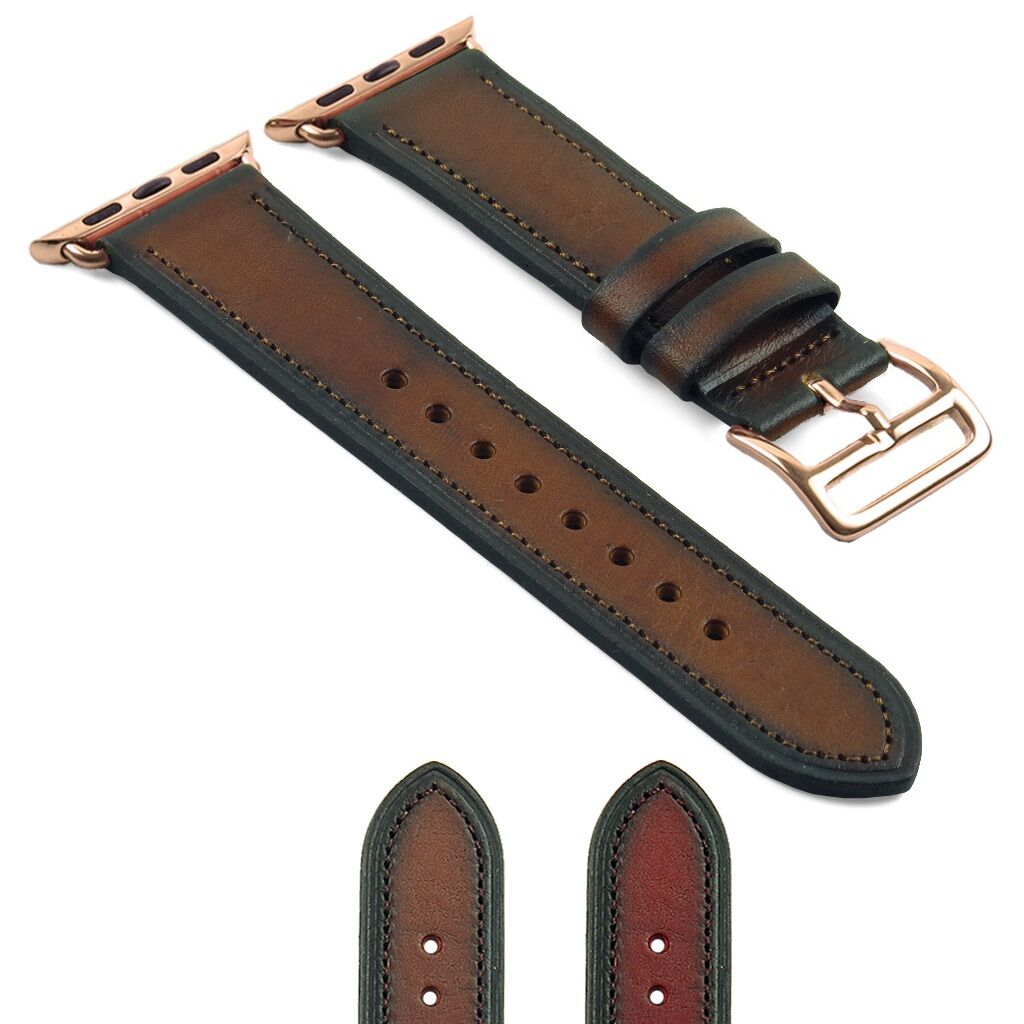 Strapsco DASSARI Vintage Leather Strap For Apple Watch w/ Rose Gold Buckle