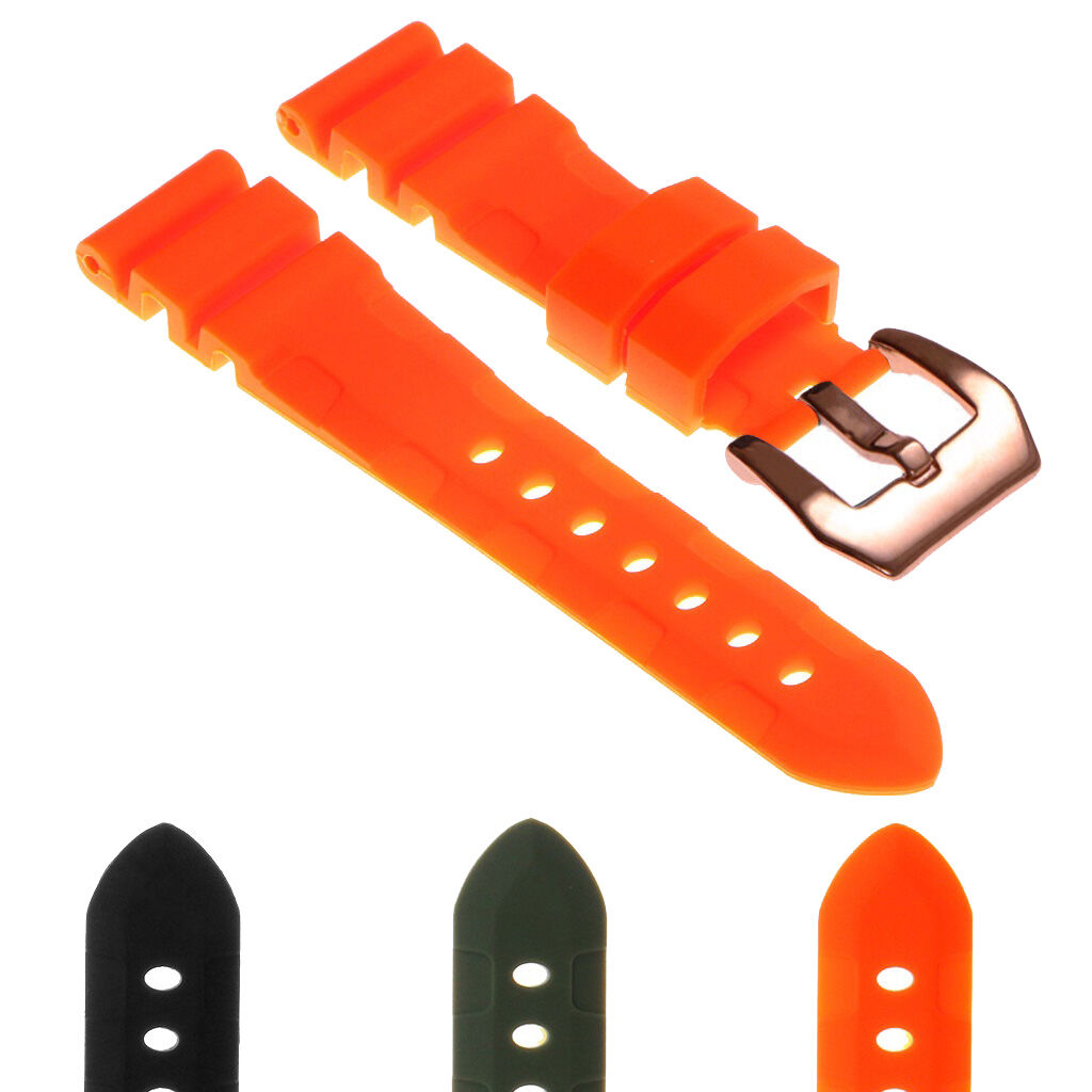 Strapsco Rubber Watch Strap with Rose Gold Pre-V Buckle