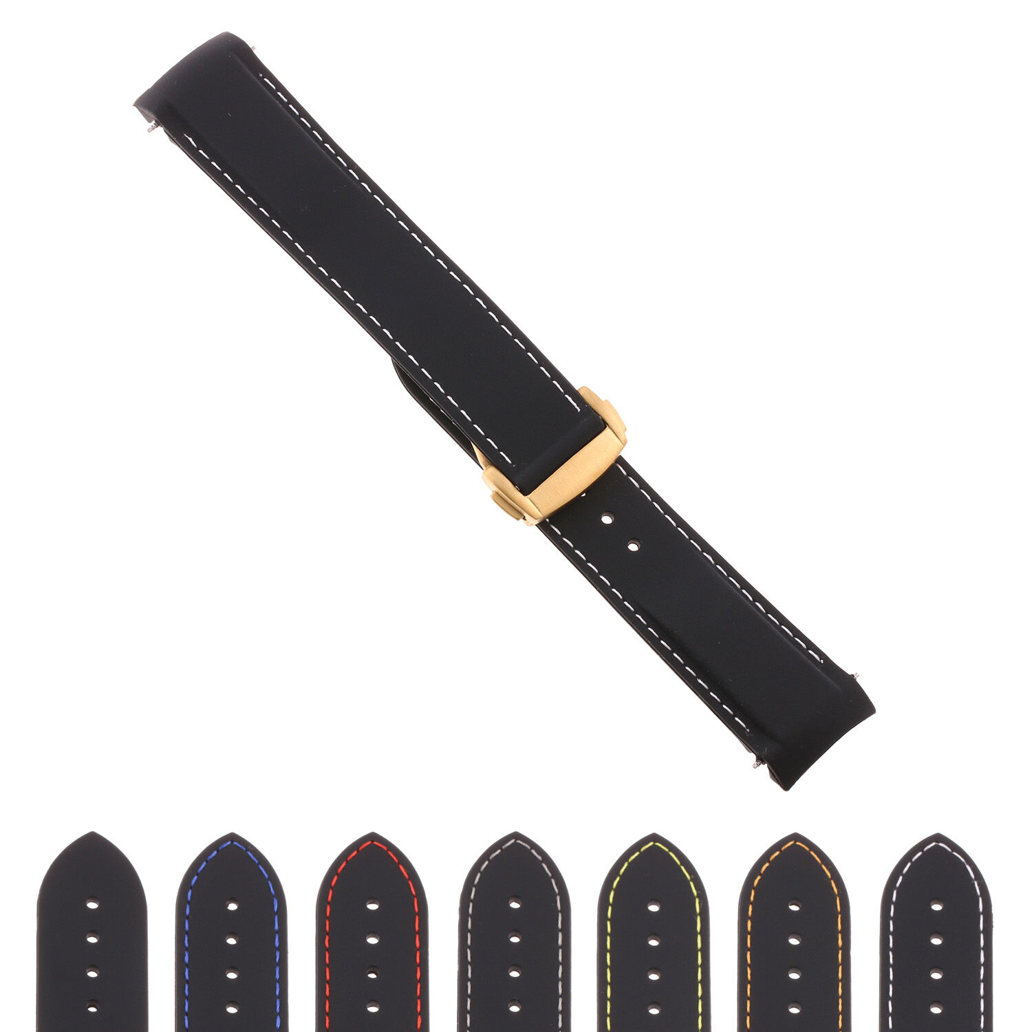 Strapsco Rubber Strap w/ Yellow Gold Clasp for Omega Speedmaster