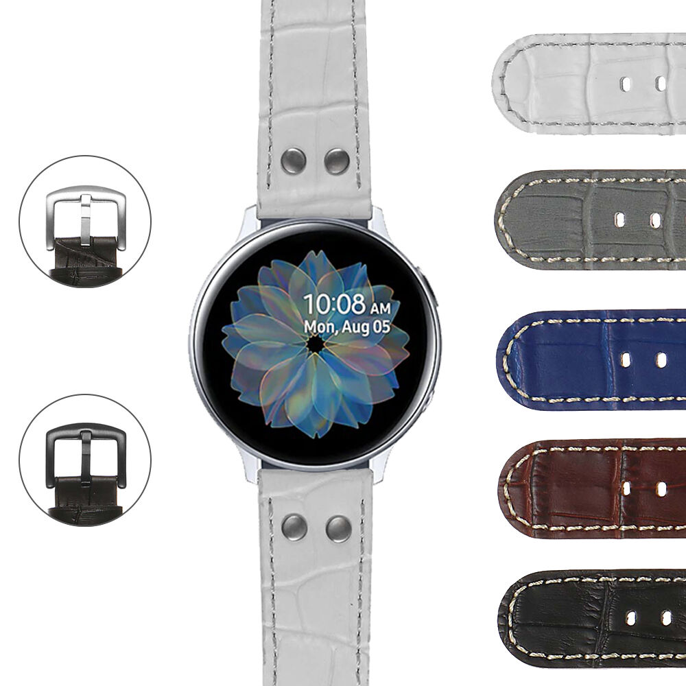 Strapsco DASSARI Croc Embossed Leather Pilot Strap for Samsung Galaxy Watch Active2