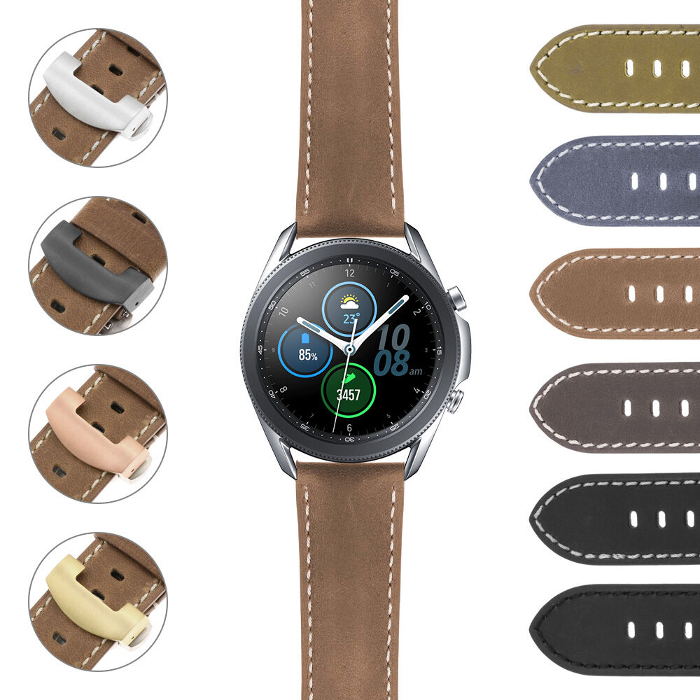 Strapsco DASSARI Vintage Leather Strap w/ Deployant Clasp (Standard, Long) for Samsung Galaxy Watch 3 (45mm)