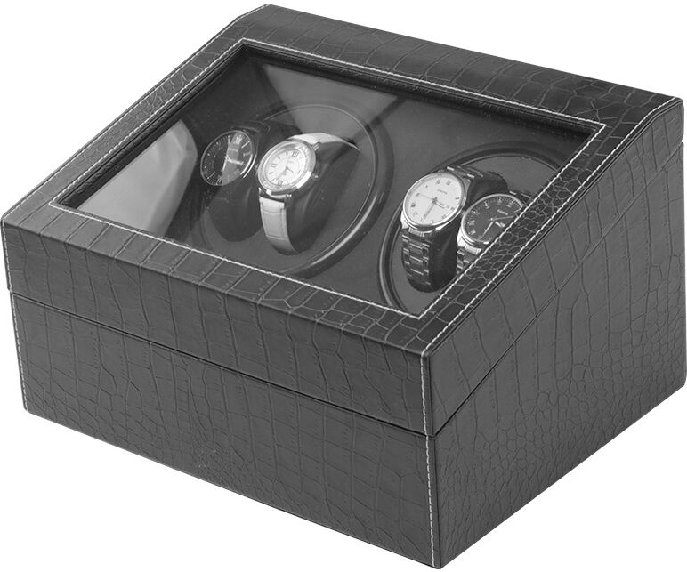 Strapsco Alligator Leatherette Watch Winder for 4 Watches