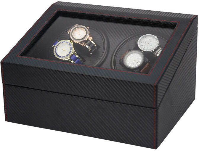 Strapsco Carbon Fiber Watch Winder for 4 Watches