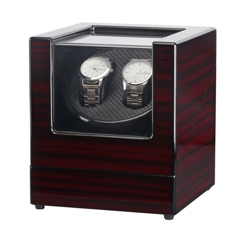 Strapsco Mahogany & Carbon Fiber Watch Winder for 2 Watches