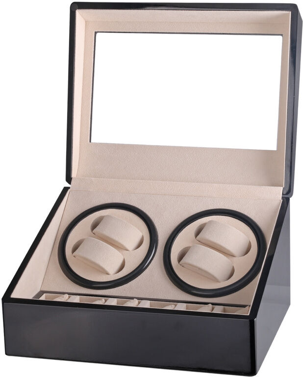 Strapsco Piano Black Watch Winder for 4 Watches