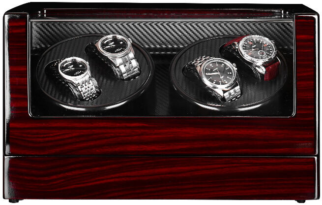 Strapsco Wood Watch Winder with Carbon Fiber Interior for 4 Watches