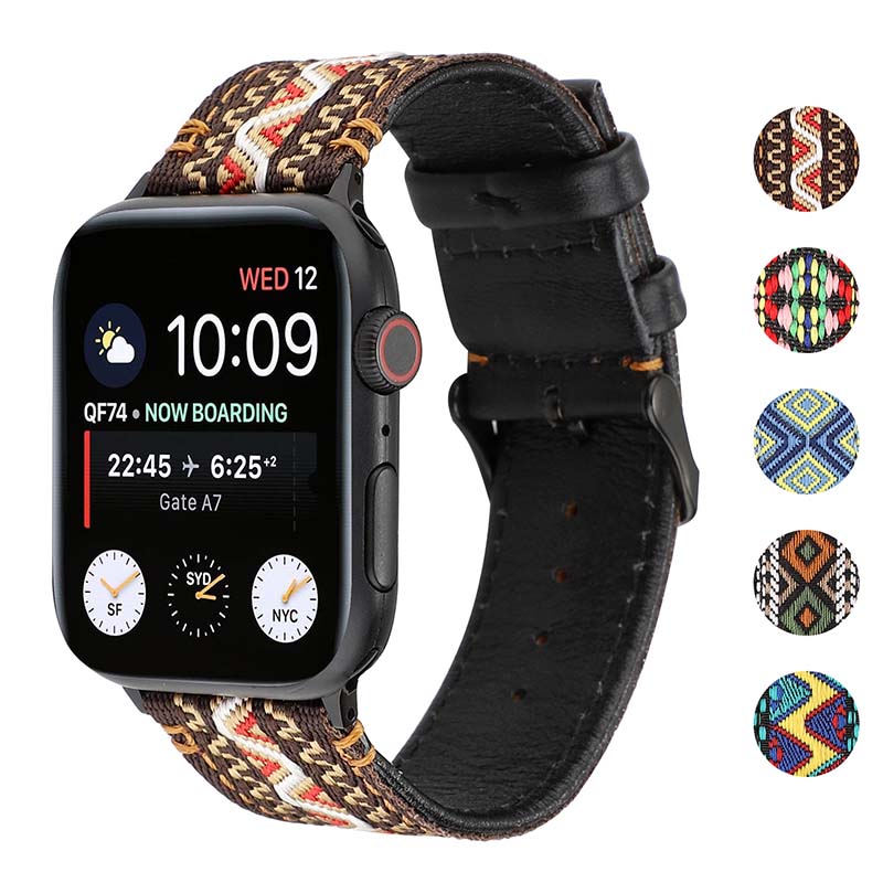 Strapsco Embroidered Leather Strap for Apple Watch
