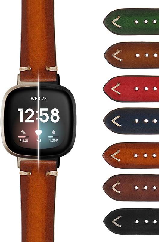 Strapsco Hand-Stitched Vintage Faded Leather Strap for Fitbit Versa 3