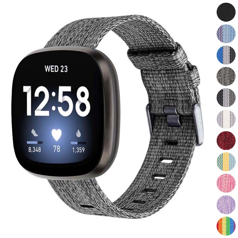 Strapsco Canvas Strap with Polished Silver Buckle for Fitbit Versa 3