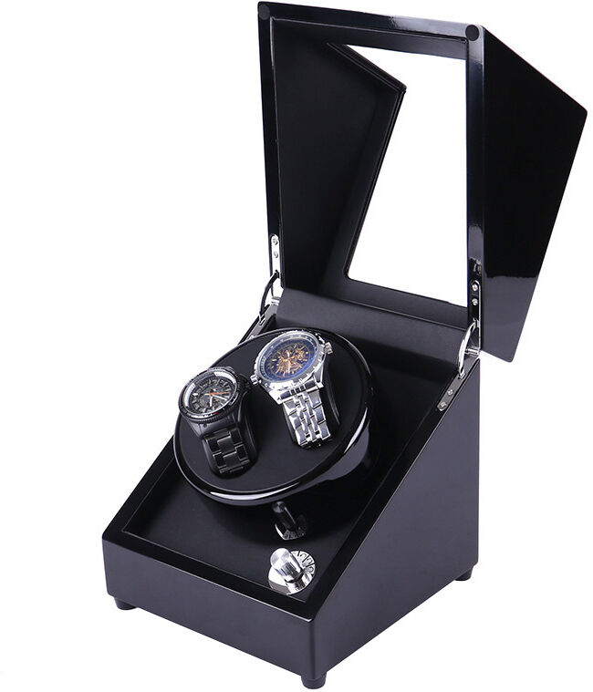 Strapsco Piano Black Watch Winder for 2 Watches