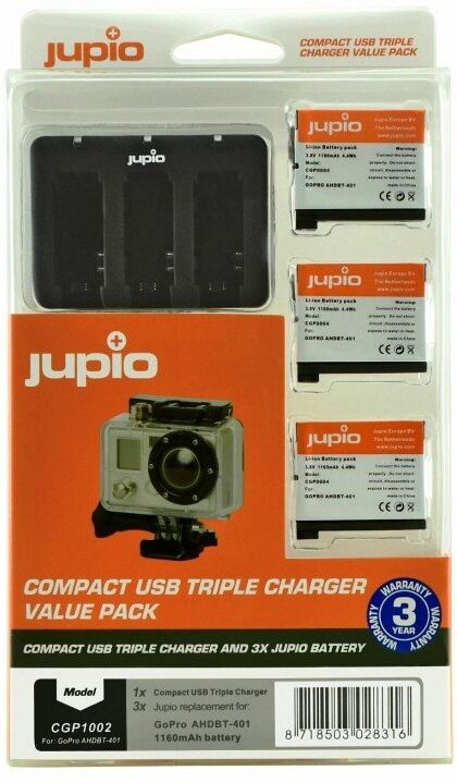 Jupio Kit Gopro  Cargador 3usb + 3 Baterias  Ahdbt-401 Hero4