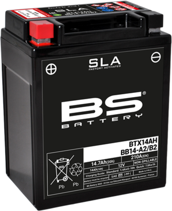 BS Battery Batería SLA libre de mantenimiento activada de fábrica - BTX14AH / BB14-A2 / B2 -