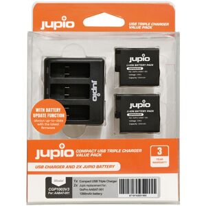 JUPIO Chargeur de Batterie Triple + 2x Batteries pour HERO 5/6/7
