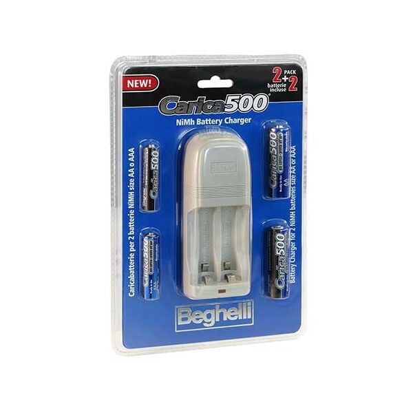 beghelli kit caricatore elettronico e batterie ricaricabili pack 2pcs aa 1500mah + 2pcs aaa 800mah  carica500