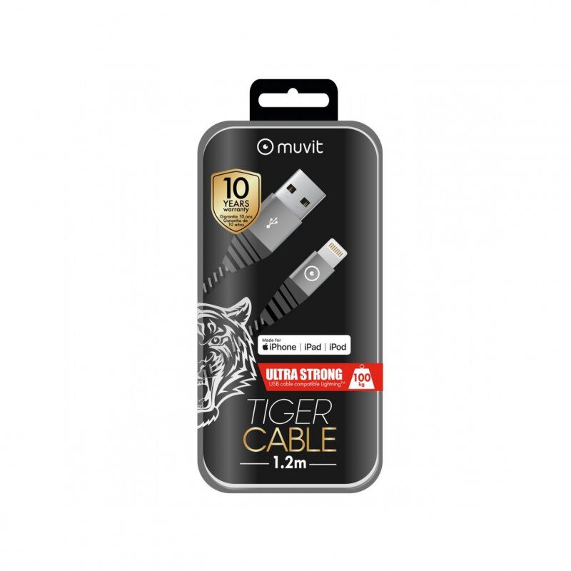 Muvit tiger cable usb lightning mfi 2,4a 1,2m gris