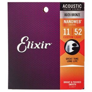 3 Set Elixir 11027 Nanoweb Luce Personalizzata 11-52 Corde Per Chitarra Acustica