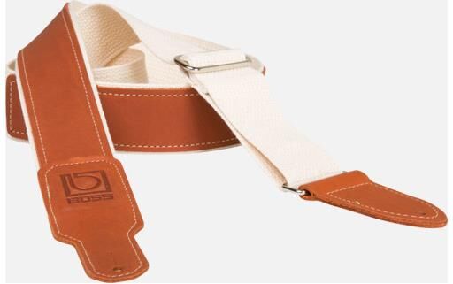 Boss Bsh-20-Nat 2" Natural Cotton With Brown Leather Hybrid Guitar Strap