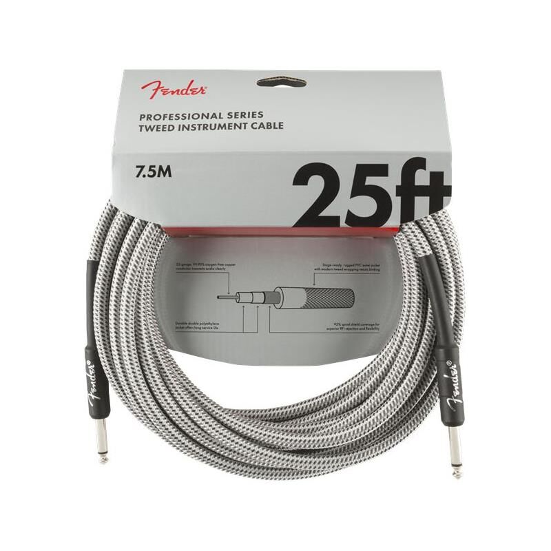 Fender Pro Instrumentkabel 7.5m Wt 25', Hvit Tweed