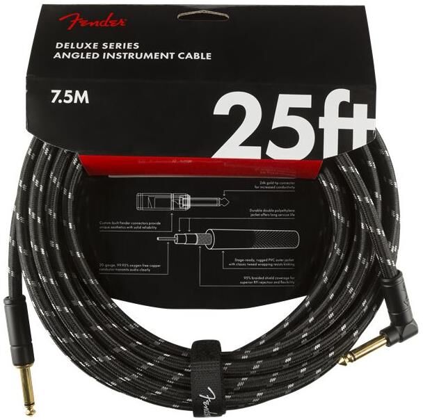 Fender Deluxe Series Instrument Cable Straight/angle, 25', Black Tweed