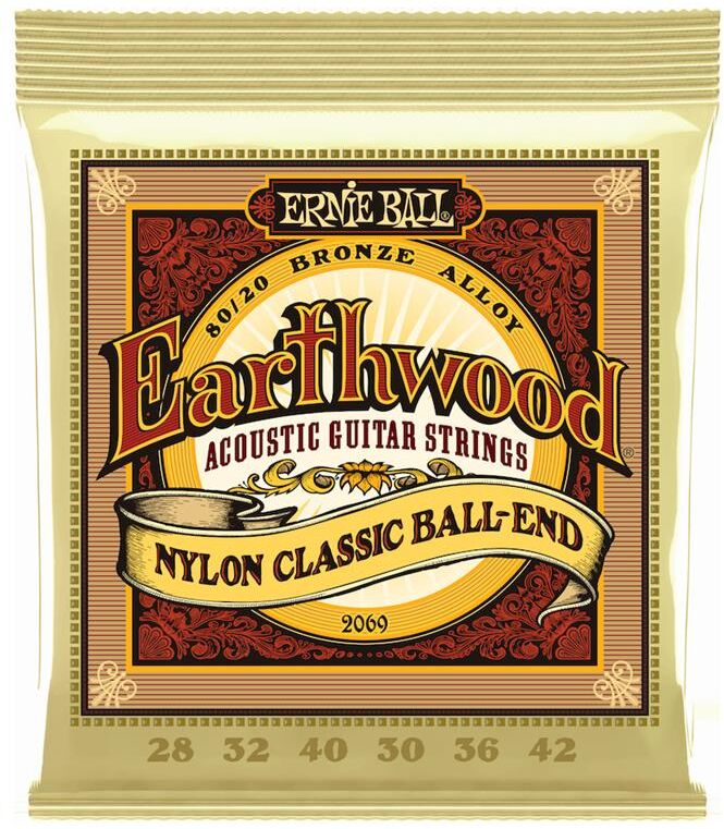 Ernie Ball Eb-2069 Earthwood Folk (028-042) Nylon Ball End, Clear & Gold