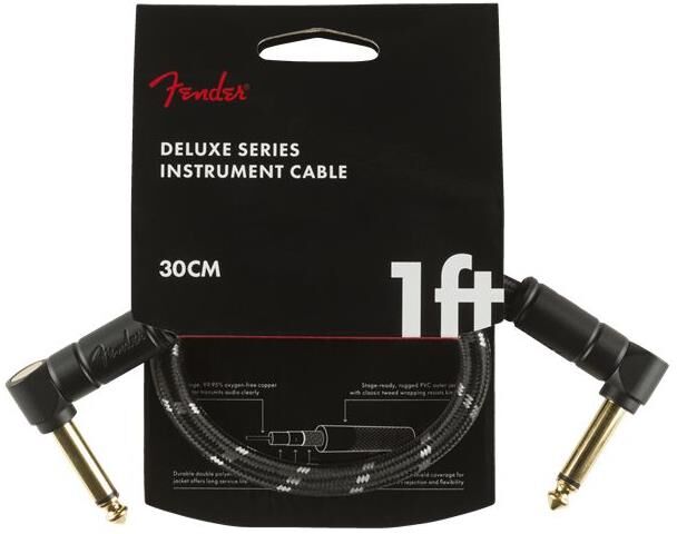 Fender Deluxe Series Instrument Cable Angle/angle, 1', Black Tweed