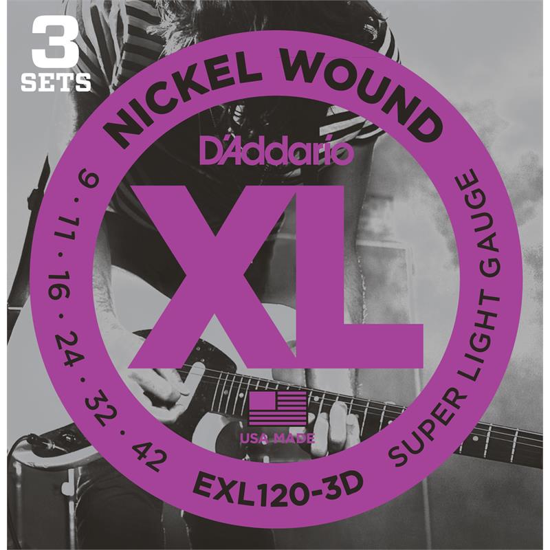 D'Addario Exl120-3d El. Gitar Strenger (009-042) 3-Pakning