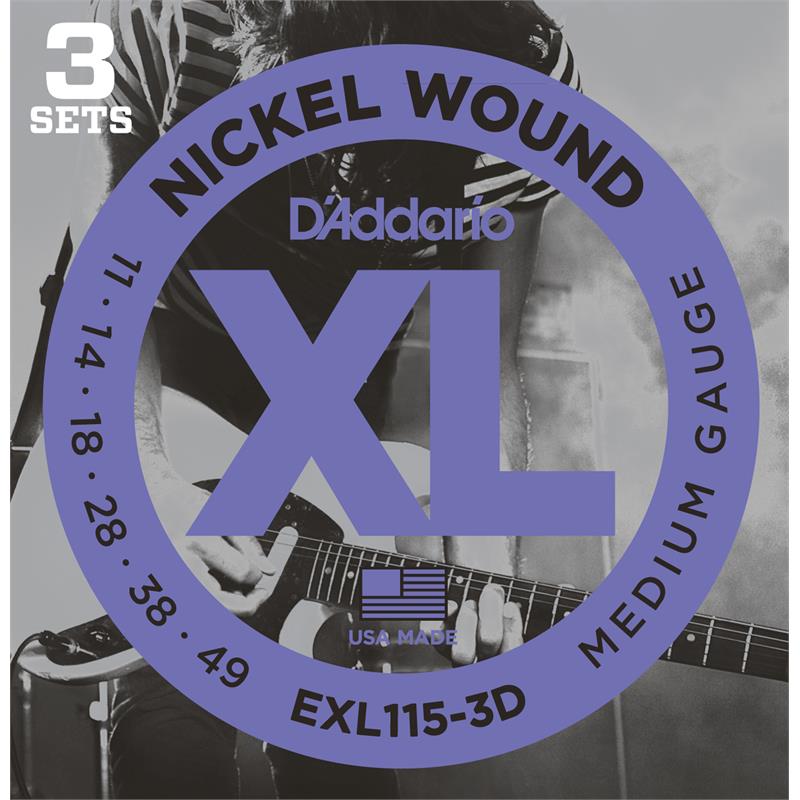 D'Addario Exl115-3d El. Gitar Strenger (011-049) 3-Pakning