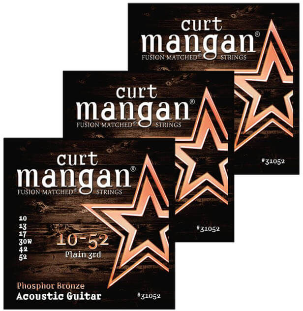 Curt Mangan 31052 Phosphor Bronze stålstrenger til gitar, 010-052, 3-pakning