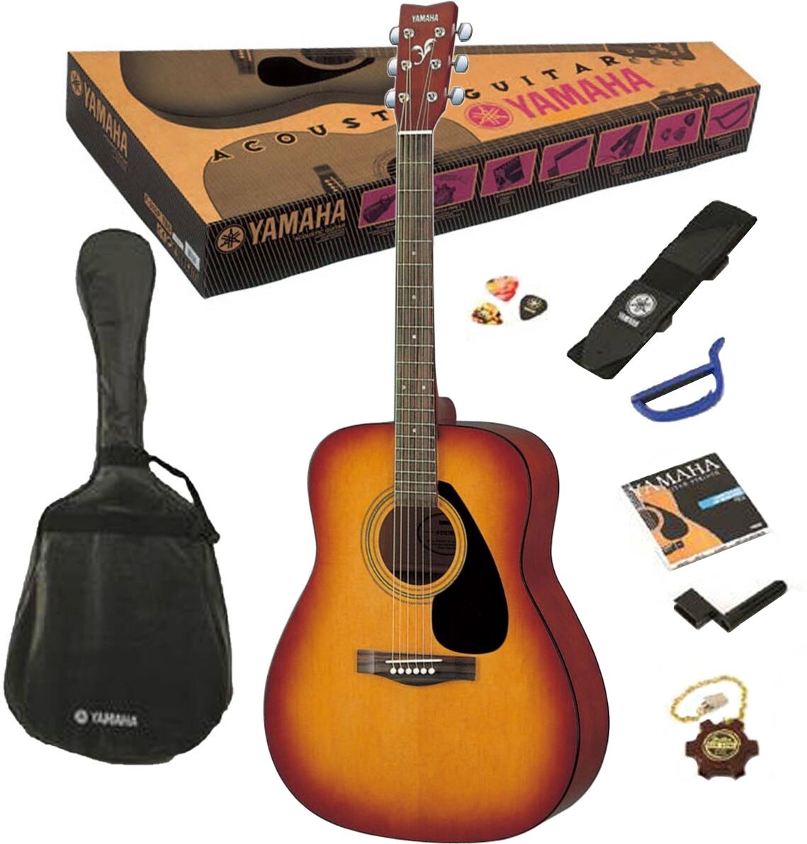 Yamaha F310 Tobacco Sunburst - Pakke med bag, reim, stemmefløyte, strengesett, strengesveiv, capo og plekter!