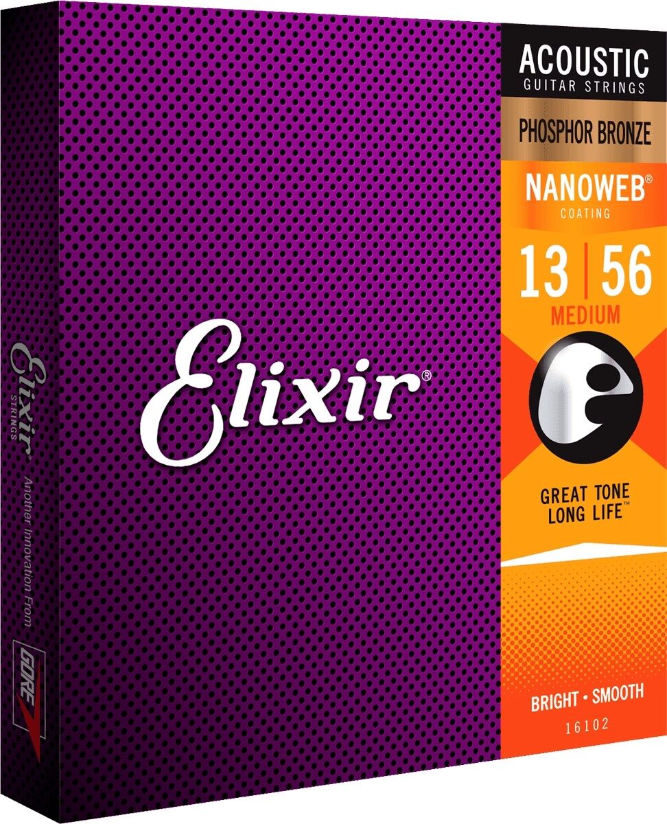 ELIXIR 16102 Phosphor Bronze NANOWEB Medium 13-56. Strengesett til akustisk gitar.