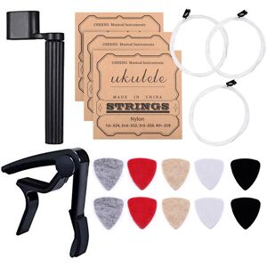 TOMTOP JMS Guitar/Ukulele Tool Kit 10pcs Soft Felt Ukulele Picks(Random Color) 3 Set of Strings(4pcs/Set) 1pc