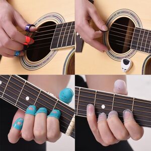 TOMTOP JMS Guitar Accessories Kit Includes 20pcs Silicone Guitar Finger Protectors + 10pcs Guitar Picks + 4pcs