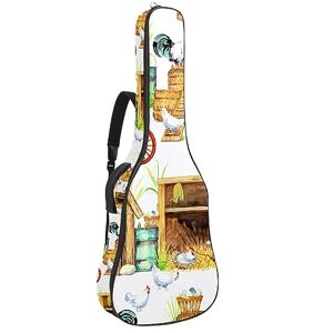 Llixuodngguo Eslifey Acoustic Guitar Bag Happy Farm Animals Rooster Adjustable Shoulder Strap Guitar Case Gig Bag 40 41 42 Inch