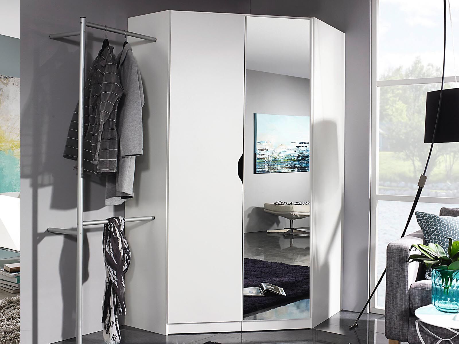 Mobistoxx Armoire d’angle FREEDOM 2 portes blanc avec miroir