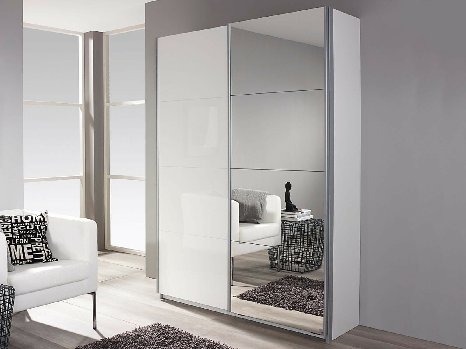 Mobistoxx Garde-robe MINOTOR 2 portes coulissantes 136 cm avec miroir blanc